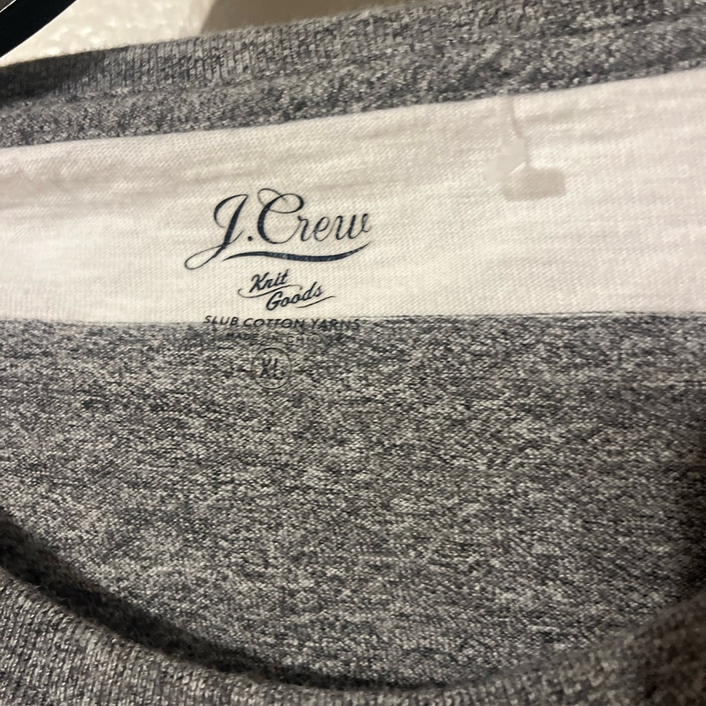 J. Crew Gray & White Wide-Stripe Short Sleeve Pocket Tee - Picture 2 of 3
